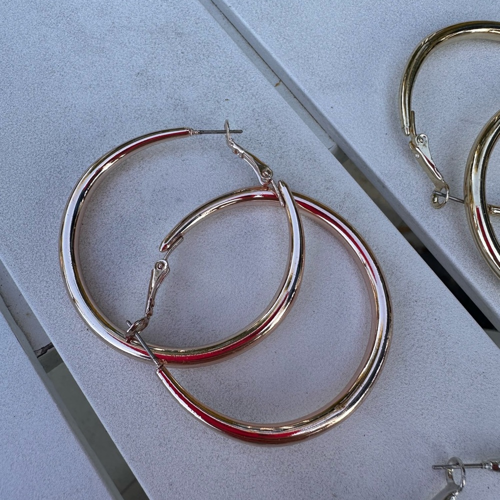 Lane Bryant Gold, Silver, and Rose Gold Hoop Earrings - Picture 5 of 6